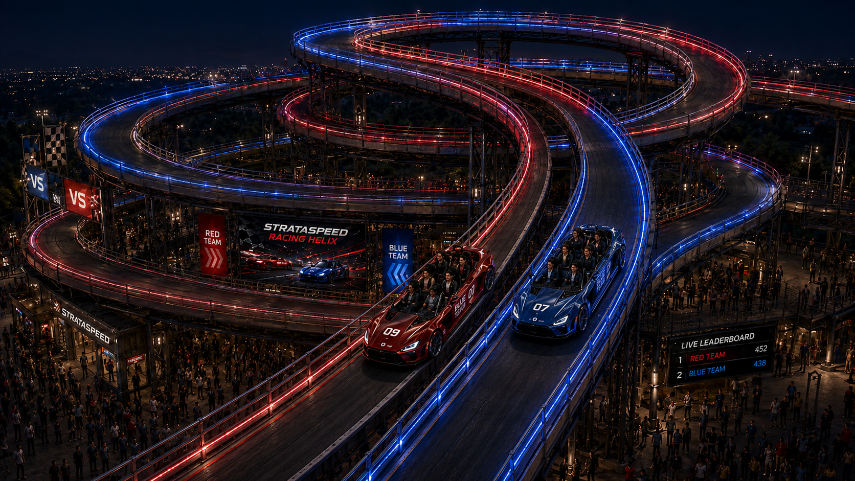 Two StrataSpeed paths intertwined through the Racing Helix